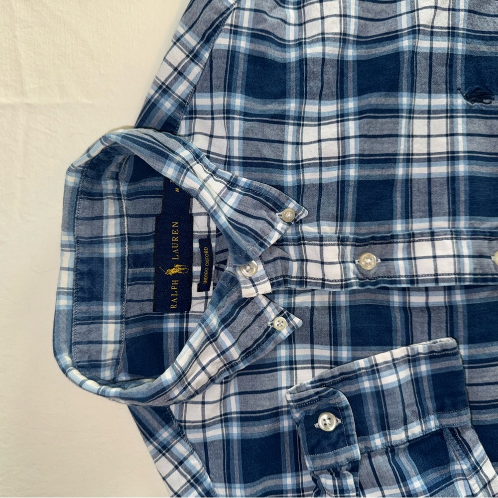 Ralph Lauren Blue and White Checkered indigo Oxford Shirt